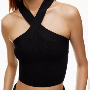 Babaton Black Crisscross Halter Knit Crop Top